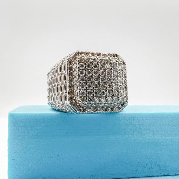 925 Sterling Sliver Moissanite Designer Square Ring, 5.622ctw VVS Stones Hip Hop - Picture 5 of 7